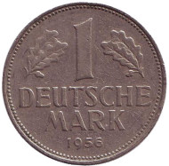 Монета 1 марка. 1956 год (F), ФРГ. Монета 1 марка. 1956 год (F), ФРГ.