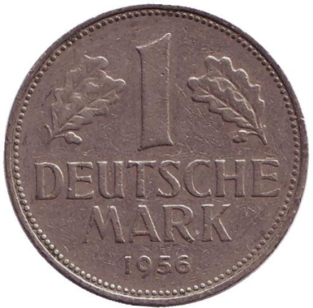 Монета 1 марка. 1956 год (F), ФРГ.