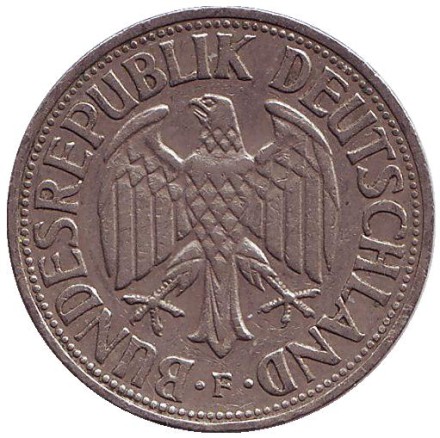 Монета 1 марка. 1956 год (F), ФРГ. Монета 1 марка. 1956 год (F), ФРГ.