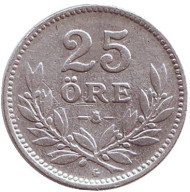 Монета 25 эре. 1930 год, Швеция. Монета 25 эре. 1930 год, Швеция.