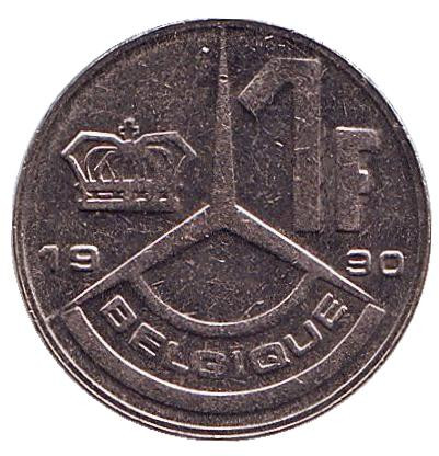 Монета 1 франк. 1990 год, Бельгия (Belgique).