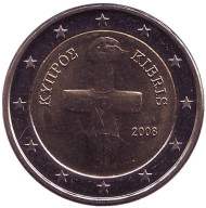 Монета 2 евро. 2008 год, Кипр. Монета 2 евро. 2008 год, Кипр.