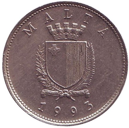 Монета 25 центов. 1993 год, Мальта. Цветы. Монета 25 центов. 1993 год, Мальта. Цветы.