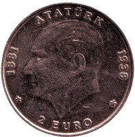 Курс лиры к евро. 500 000 Лир = 2 Евро. Монета 500000 лир.1998 год, Турция.