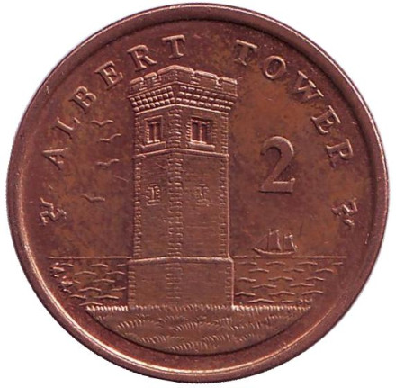 Монета 2 пенса. 2009 год, Остров Мэн. Башня Альберта.