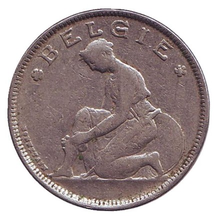 Монета 2 франка. 1924 год, Бельгия. (Belgie).