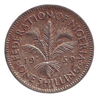 Монета 1 шиллинг. 1959 год, Британская Нигерия. Состояние - F. Монета 1 шиллинг. 1959 год, Британская Нигерия. Состояние - F.