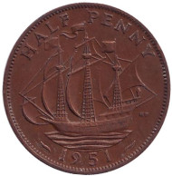 Монета 1/2 пенни. 1951 год, Великобритания. "Золотая лань". Монета 1/2 пенни. 1951 год, Великобритания. "Золотая лань".