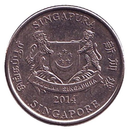 Монета 20 центов. 2014 год, Сингапур. Аэропорт Чанги. Монета 20 центов. 2014 год, Сингапур. Аэропорт Чанги.