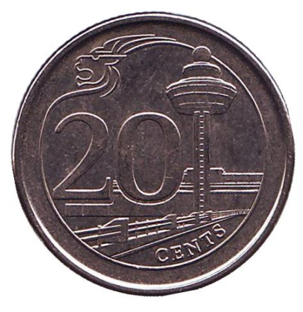 Монета 20 центов. 2014 год, Сингапур. Аэропорт Чанги.