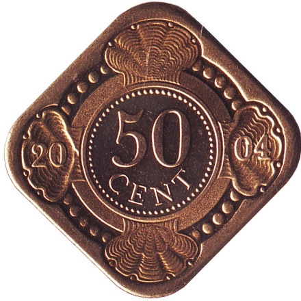 Монета 50 центов. 2004 год, Нидерландские Антильские острова. BU.