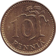 Монета 10 пенни. 1981 год, Финляндия. Монета 10 пенни. 1981 год, Финляндия.