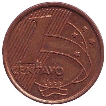 Монета 1 сентаво. 1999 год, Бразилия. Педру Алвариш Кабрал.
