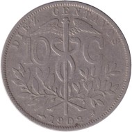 Монета 10 сентаво. 1902 год, Боливия. Монета 10 сентаво. 1902 год, Боливия.