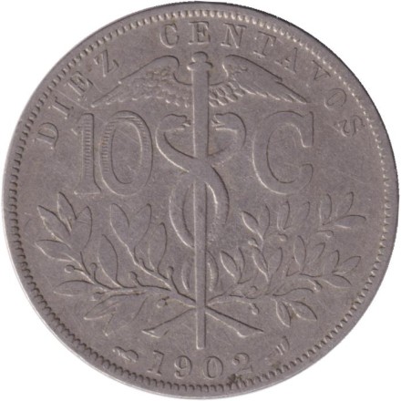 Монета 10 сентаво. 1902 год, Боливия.