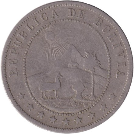 Монета 10 сентаво. 1902 год, Боливия.