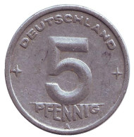 Монета 5 пфеннигов. 1948 (A) год, ГДР. Монета 5 пфеннигов. 1948 (A) год, ГДР.