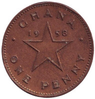 Монета 1 пенни. 1958 год, Гана. Монета 1 пенни. 1958 год, Гана.