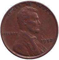 Монета 1 цент. 1952 год (P), США. Линкольн. Монета 1 цент. 1952 год (P), США. Линкольн.