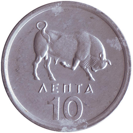 Монета 10 лепт, 1978 год, Греция. Бык.