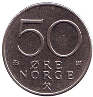 Монета 50 эре. 1975 год, Норвегия. Монета 50 эре. 1975 год, Норвегия.