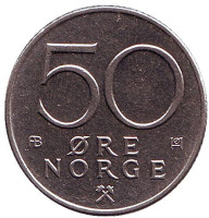 Монета 50 эре. 1975 год, Норвегия.