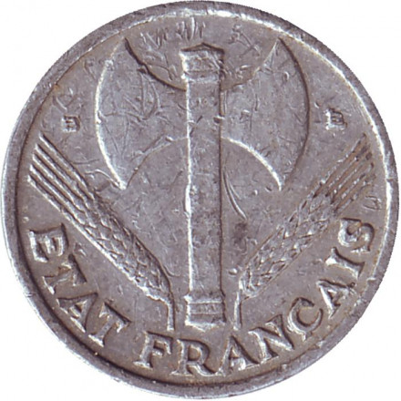 Монета 50 сантимов. 1944 год, Франция. Режим Виши. (Монетный двор - "В")