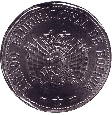 Монета 2 боливиано. 2017 год, Боливия. Эдуардо Абароа.