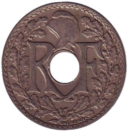 Монета 10 сантимов. 1934 год, Франция.