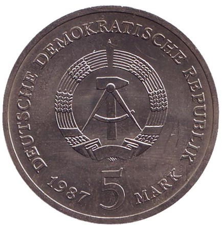 Монета 5 марок. 1987 год, ГДР. 750 лет Берлину – Красная Ратуша. Монета 5 марок. 1987 год, ГДР. 750 лет Берлину – Красная Ратуша.