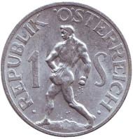 Монета 1 шиллинг. 1957 год, Австрия. Монета 1 шиллинг. 1957 год, Австрия.
