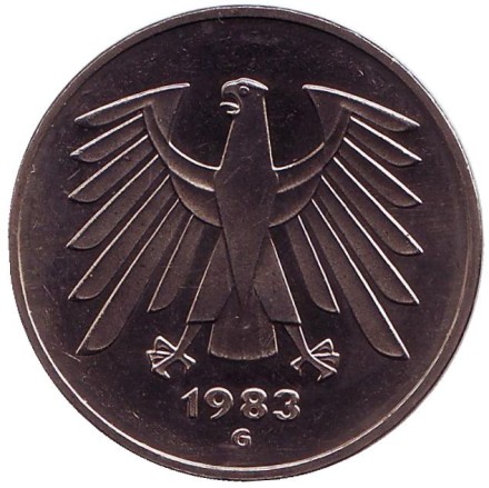 Монета 5 марок. 1983 год (G), Германия. Монета 5 марок. 1983 год (G), Германия.