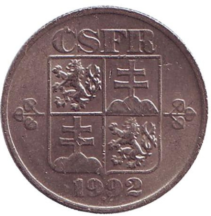 Монета 50 геллеров. 1992 год, Чехословакия.