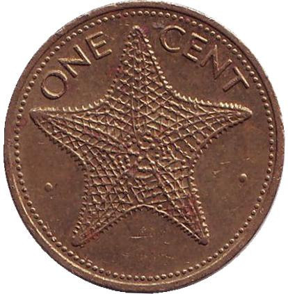 Монета 1 цент. 1984 год, Багамские острова. Без отметки монетного двора. Морская звезда.