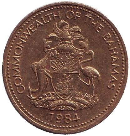 Монета 1 цент. 1984 год, Багамские острова. Без отметки монетного двора. Морская звезда. Монета 1 цент. 1984 год, Багамские острова. Без отметки монетного двора. Морская звезда.