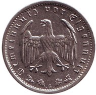 Монета 1 рейхсмарка. 1934 год, Германия (Третий Рейх). (G). Монета 1 рейхсмарка. 1934 год, Германия (Третий Рейх). (G).