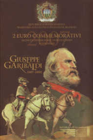 Монета 2 евро. 2007 год, Сан-Марино. (в буклете) 200 лет со дня рождения Джузеппе Гарибальди. Монета 2 евро. 2007 год, Сан-Марино. (в буклете) 200 лет со дня рождения Джузеппе Гарибальди.
