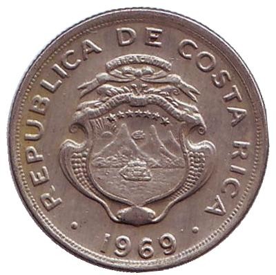 Монета 10 сантимов. 1969 год, Коста-Рика.
