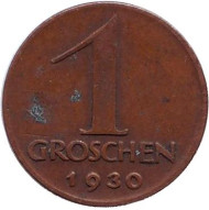 Монета 1 грош. 1930 год, Австрия. Монета 1 грош. 1930 год, Австрия.