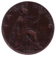 Монета 1 фартинг. 1903 год, Великобритания.