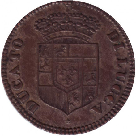 Монета 5 сольдо. 1833 год, Герцогство Лукка. Монета 5 сольдо. 1833 год, Герцогство Лукка.