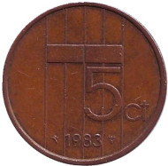 Монета 5 центов. 1983 год, Нидерланды. Монета 5 центов. 1983 год, Нидерланды.