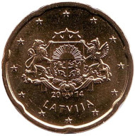 Монета 20 центов, 2014 год, Латвия. Монета 20 центов, 2014 год, Латвия.