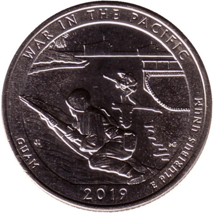 Монета 25 центов (W). 2019 год, США. Национальный монумент воинской доблести в Тихом океане. Парк № 48.