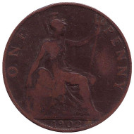 Монета 1 пенни. 1902 год, Великобритания.