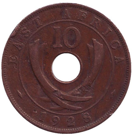 Монета 10 центов, 1928 год, Восточная Африка.