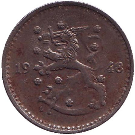Монета 1 марка. 1948 год, Финляндия. Монета 1 марка. 1948 год, Финляндия.