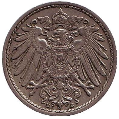 Монета 5 пфеннигов. 1913 год (E), Германская империя. Монета 5 пфеннигов. 1913 год (E), Германская империя.