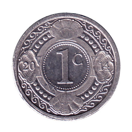 Монета 1 цент. 2014 год, Нидерландские Антильские острова. Цветок апельсинового дерева.