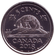 Монета 5 центов, 2018 год, Канада. Бобр. Монета 5 центов, 2018 год, Канада. Бобр.